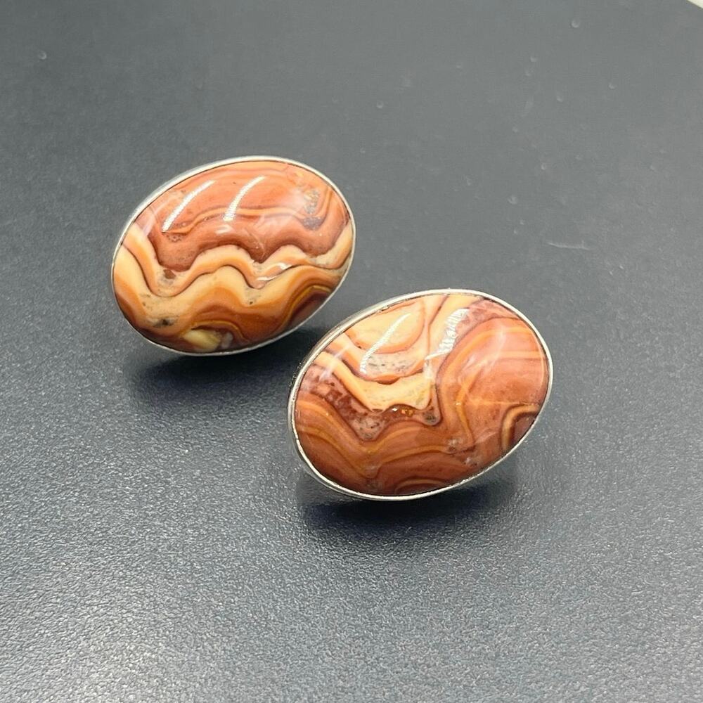 Silver Creations Gundi Vintage Sterling Silver Banded Agate Oval Pierced Earring
